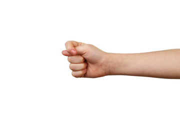 Child hand on white background