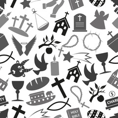 christianity religion symbols grayscale seamless pattern eps10