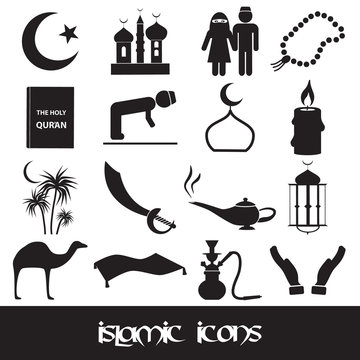 islamic religion simple black icons set eps10