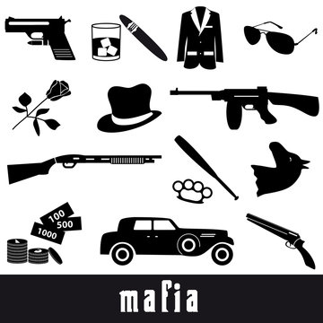 mafia criminal black symbols and icons set eps10