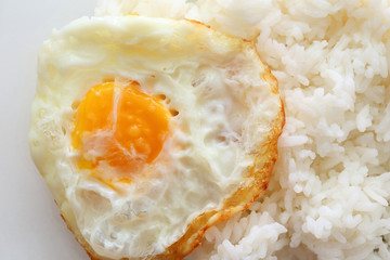 rice and fried eggs of easy breakfast cooking