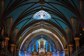 Canada,Quebec, Montreal, the full of colors insides of the Notre Dame cathedral