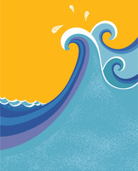 Sea waves poster. Vector illustration of sea landscape.