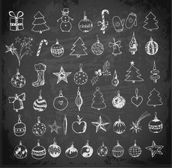 Set of sketch Christmas and New Year objects 