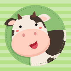 Cute Smiling Cow Cartoon in Green Circle Stripe Background