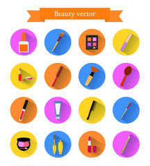 Icon set of cosmetic elements with shadow. Flat style