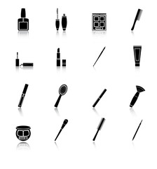 Icon set of cosmetic elements black silhouette. Flat style