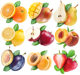 Fruits set with clipping path