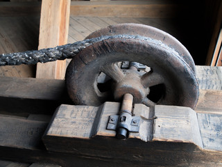 Detail of a rusty drag metal wheel