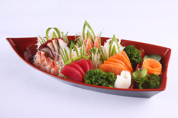 Sashimi set isolated on white background, Japanese delicacy cons