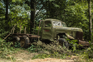 Zil 157. Old Russian car carrying tree from hard to reach corners of the mountain forests.