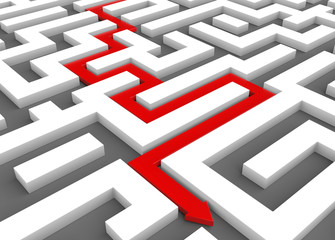 Red arrow leads through a maze