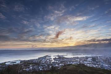 View of Cape Town harbour at sunrise 