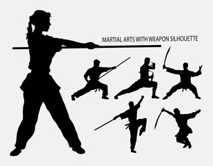 Wushu with weapon martial arts sport silhouette
