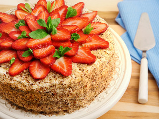 Homemade chocolate cake with strawberries