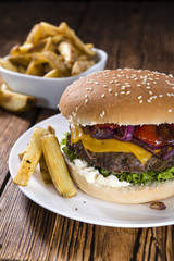 Beef Burger with Cheese and Chips