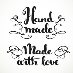 Made with love and hand made calligraphic inscription on a white