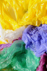 Fototapeta premium Separated colorful used plastic shopping bags for waste collection