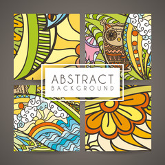 Set of four vector colorful intricate patterns. Doodle. Zentangle