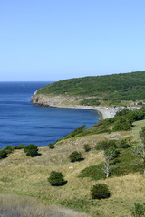 Fototapeta premium Bornholm island landscape near the Hammershus castle ruin, Denmark.
