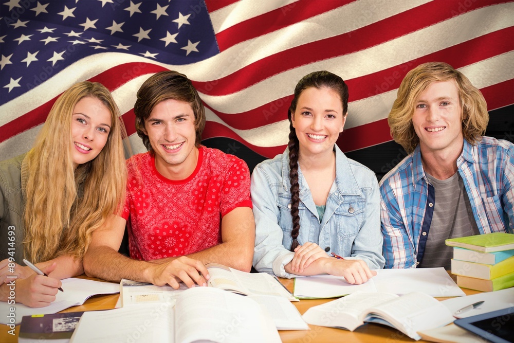 Poster composite image of college students doing homework in library