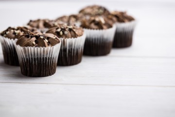 Chocolate cupcakes on a table