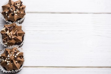 Chocolate cupcakes on a table