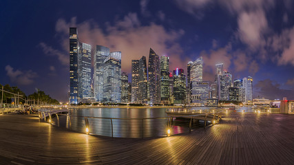 Paorama ,Financial Building in Marina Bay, Singapore with twilight sky
