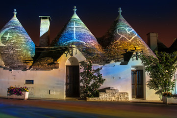 Italy Puglia Trulli Alberobello Night
