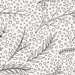 Vector seamless pattern of a variety of hand-drawn leaves and branches. Doodle