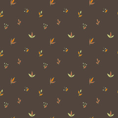 Vector seamless pattern of a variety of hand-drawn leaves and branches. Doodle