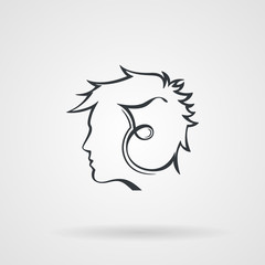 Vector icon with the image of the male profile. Logo. Monogram