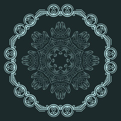 Set of two vector elegant, filigree round patterns: decorative and of women's shoes with high heels