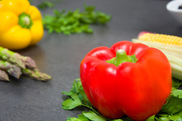 Peppers on slate table