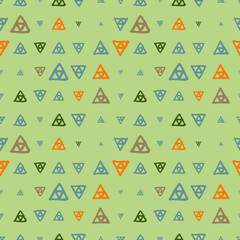 Vector seamless pattern of colored triangles drawn by hand