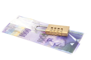 Combination padlock on Swiss francs