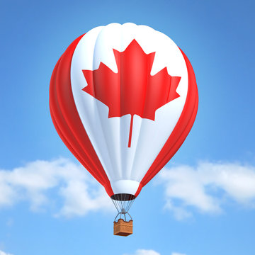 Hot air balloon with Canadian flag