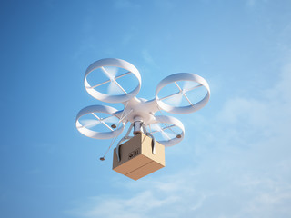 Drone delivering a package - obrazy, fototapety, plakaty