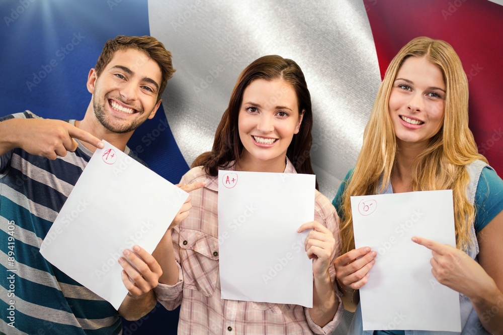 Poster composite image of smiling students showing their exams
