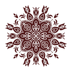 Hand drawing mandala element, silhouette in marsala color. Italian majolica style