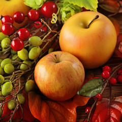 autumn background with seasonal fruits