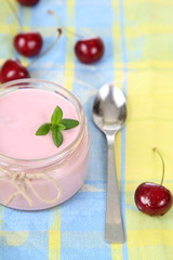 Cherry yogurt and ripe cherry