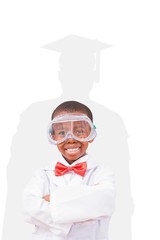 Composite image of pupil dressed up as scientist