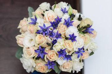 Wedding bouquet and golden rings