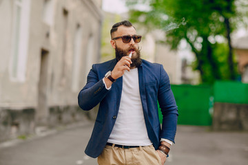 bearded man with e-cigarette