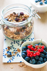 Healthy breakfast with granola and fresh fruits