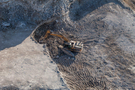 Aerial view of the working earth mover