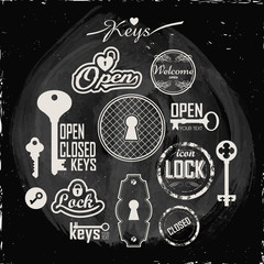 Vector Illustration Of Vintage Keyholes & Keys.