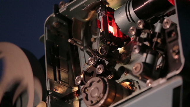 Mechanism Of Film Projector. Film inside the film projector.