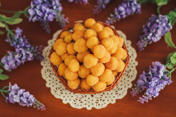 Yellow raspberry with lavander